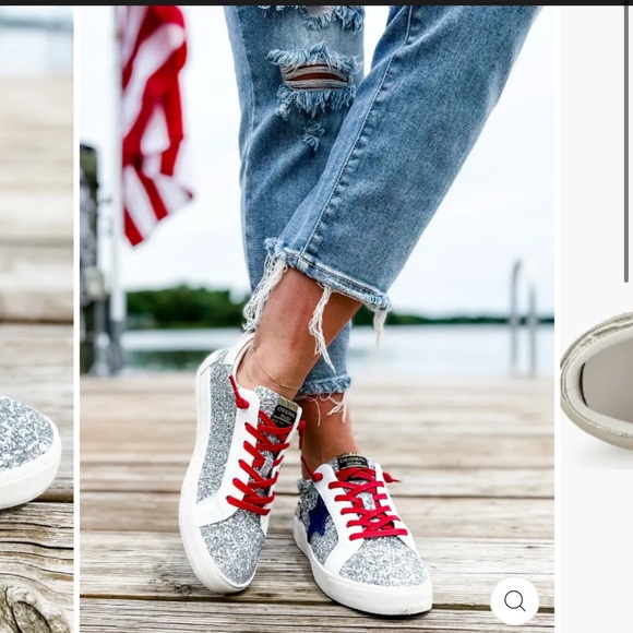 Vintage Havana Silver Glitter Sneakers with Red Accents - Picture 3 of 13